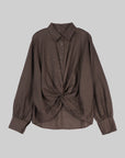 Linen Knot-Detail Long-Sleeve Shirt