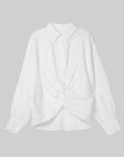 Linen Knot-Detail Long-Sleeve Shirt