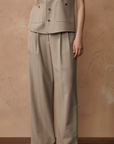 Striped Pleated Wool-Blend Trousers