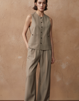 Striped Pleated Wool-Blend Trousers